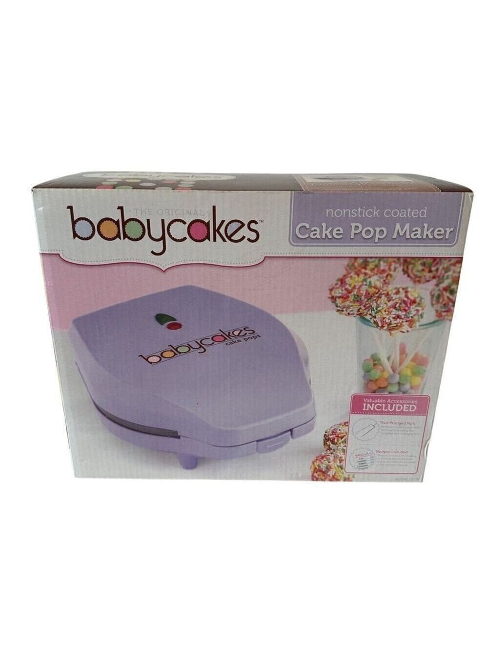 Babycakes Cake Pop Maker CP-70 Purple Nonstick Fork Recipes NEW Donut Holes